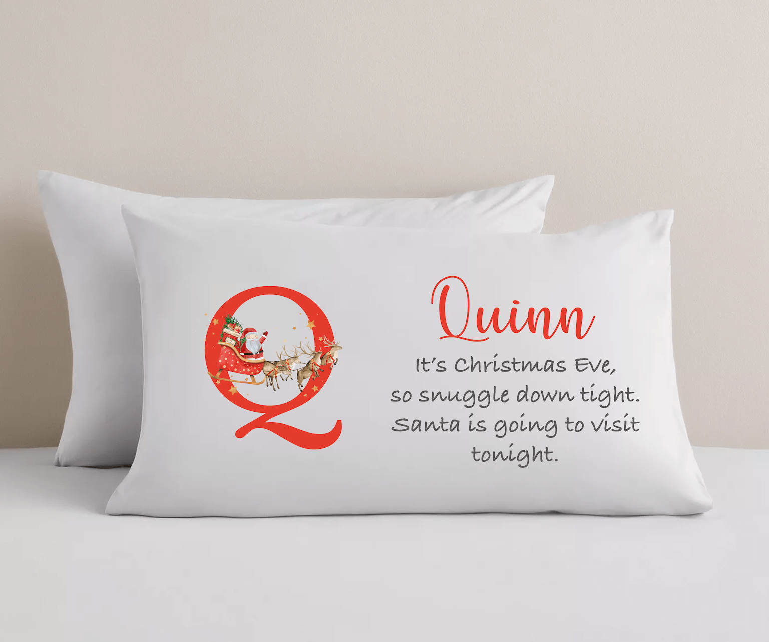 Personalised Christmas Eve Pillowcase - Initial Santa's Visit - Ink Stitch Press