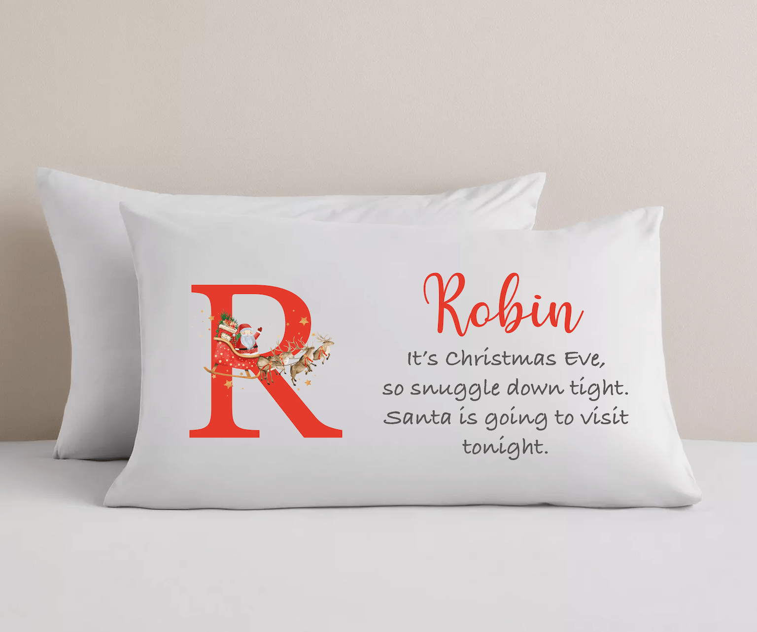 Personalised Christmas Eve Pillowcase - Initial Santa's Visit - Ink Stitch Press