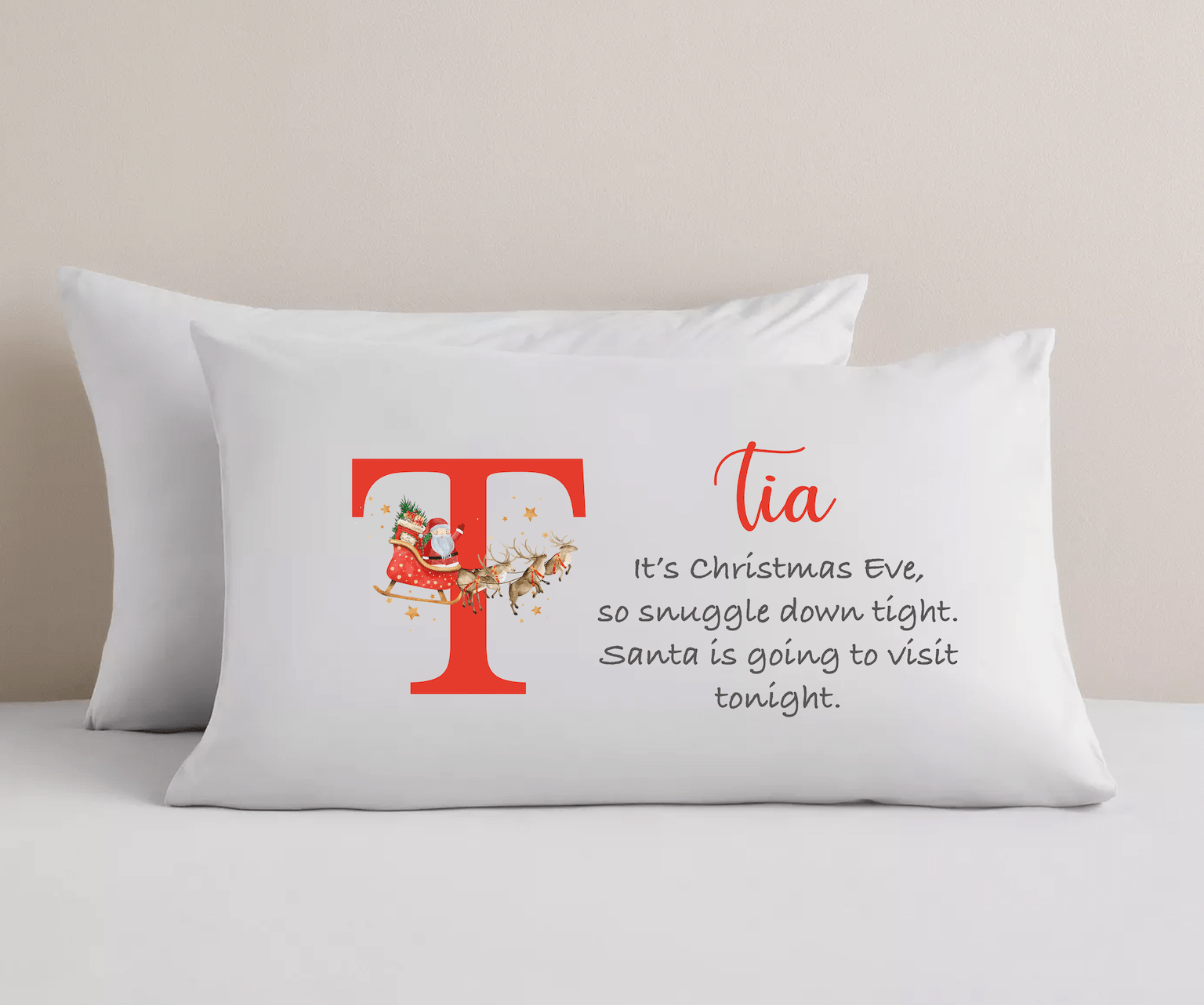 Personalised Christmas Eve Pillowcase - Initial Santa's Visit - Ink Stitch Press
