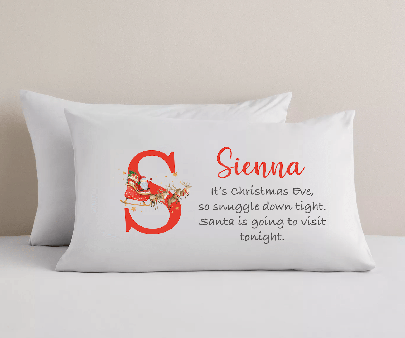 Personalised Christmas Eve Pillowcase - Initial Santa's Visit - Ink Stitch Press