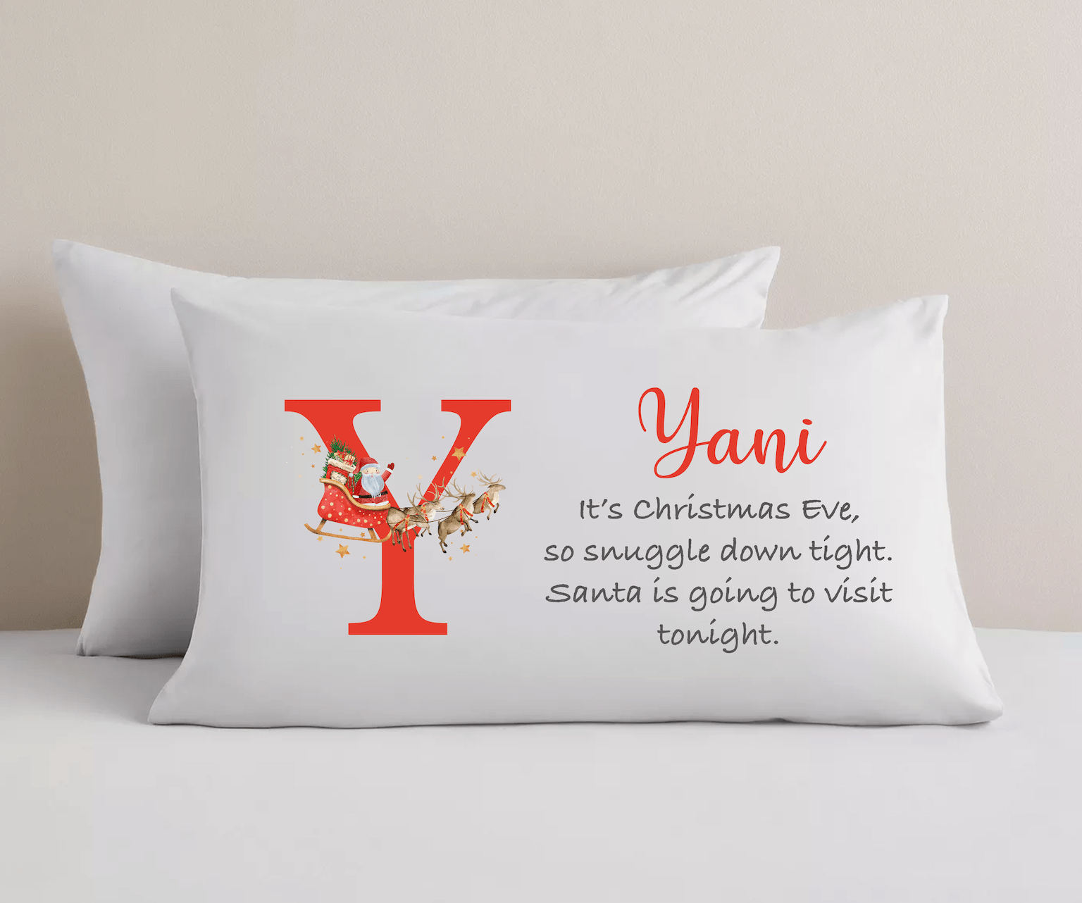 Personalised Christmas Eve Pillowcase - Initial Santa's Visit - Ink Stitch Press