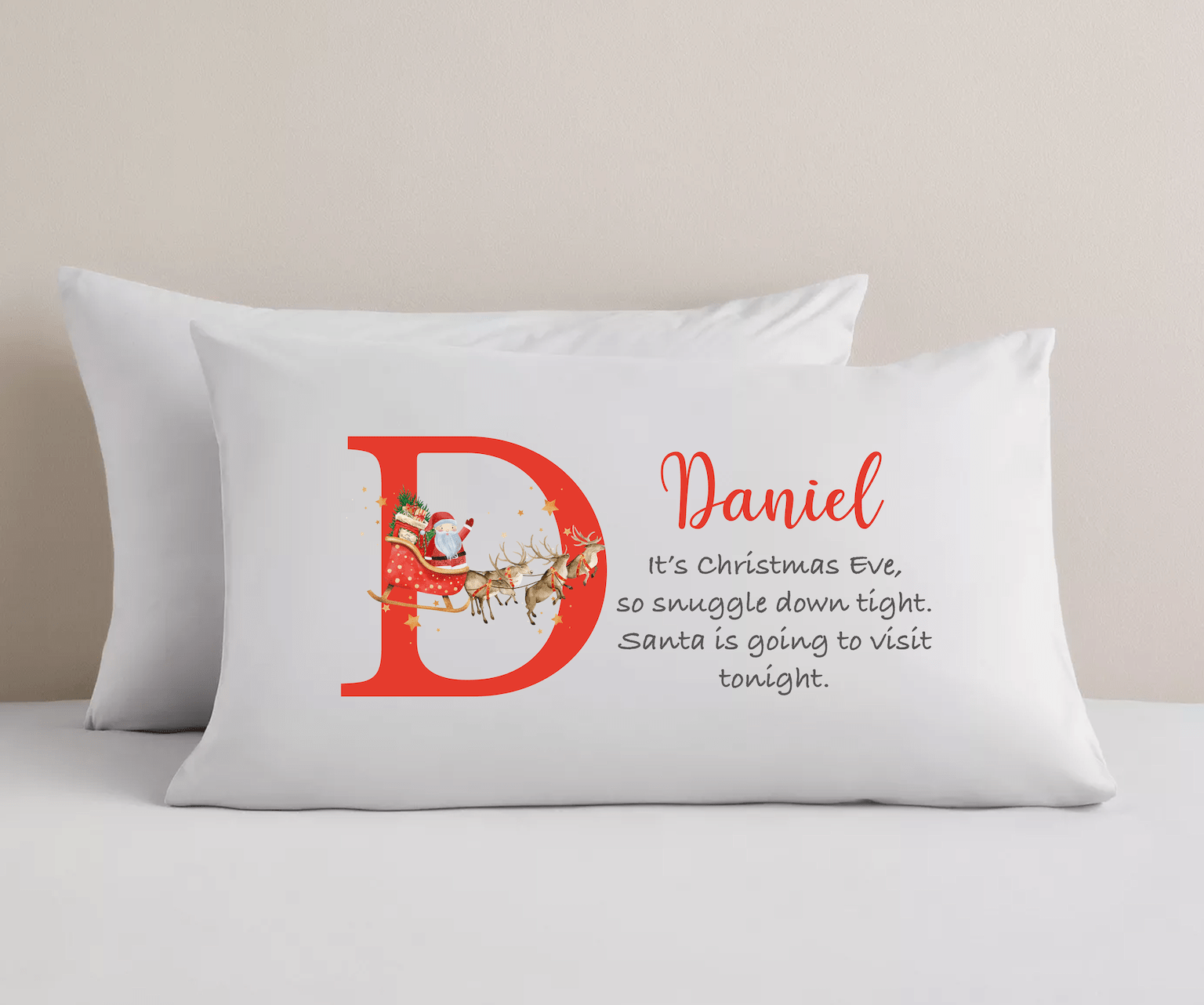 Personalised Christmas Eve Pillowcase - Initial Santa's Visit - Ink Stitch Press