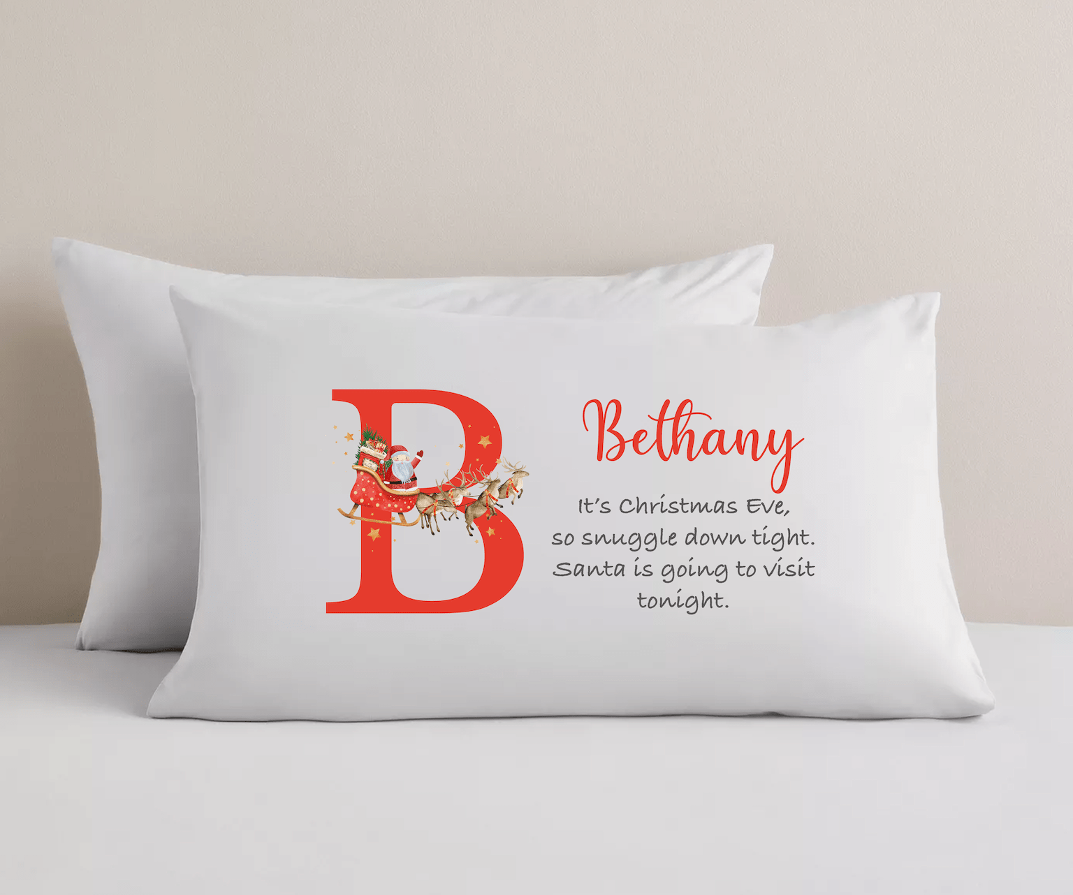Personalised Christmas Eve Pillowcase - Initial Santa's Visit - Ink Stitch Press