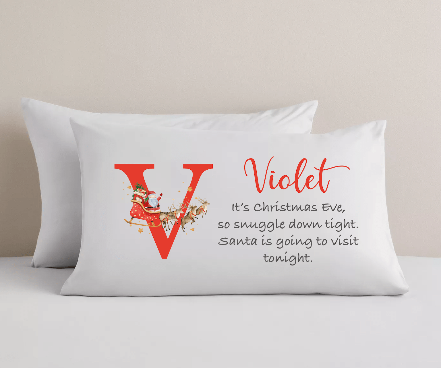 Personalised Christmas Eve Pillowcase - Initial Santa's Visit - Ink Stitch Press