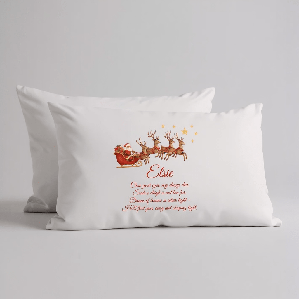 Personalised Christmas Eve Pillowcase - Sleep Tight, Santas Flight - Ink Stitch Press
