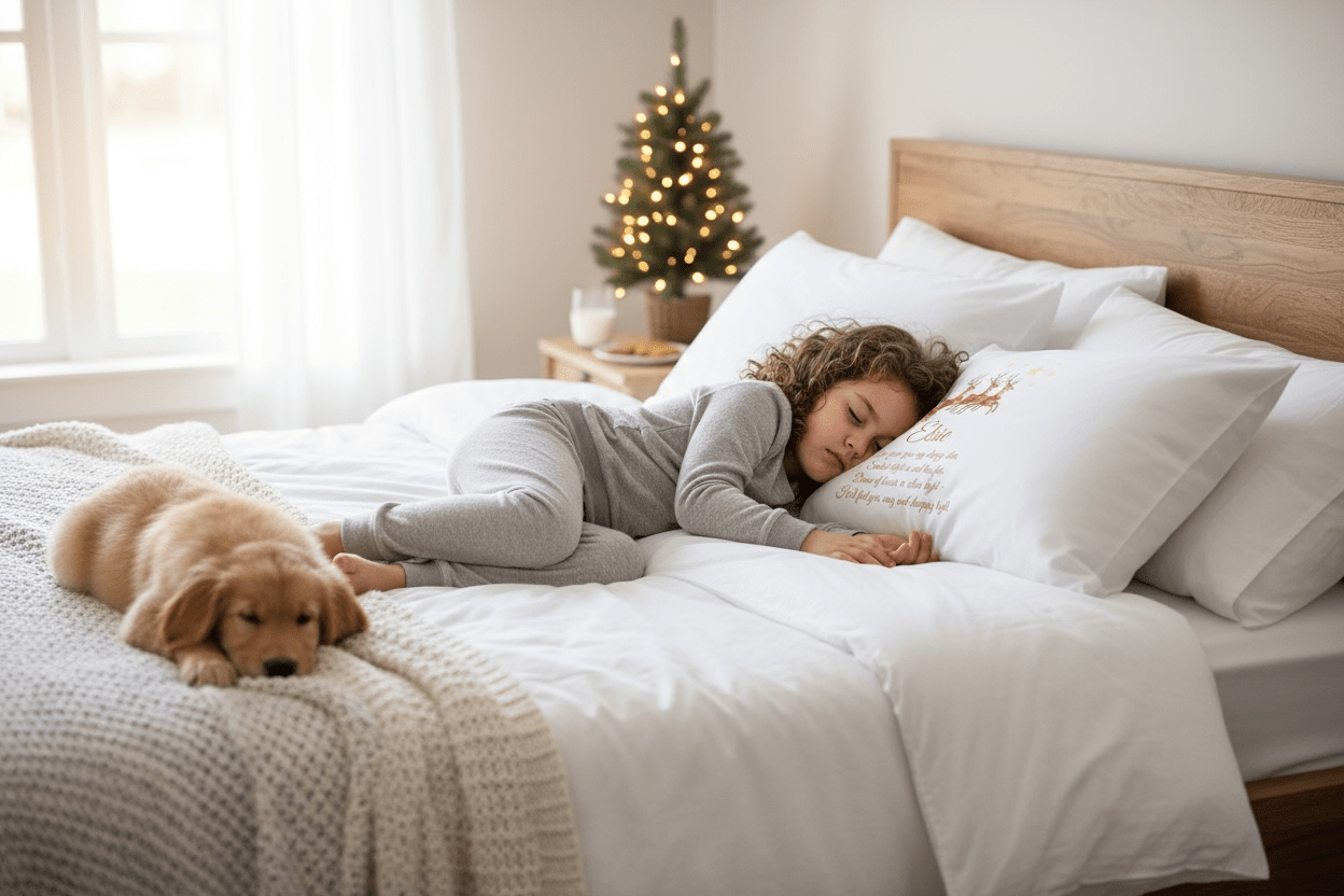 Personalised Christmas Eve Pillowcase - Sleep Tight, Santas Flight - Ink Stitch Press