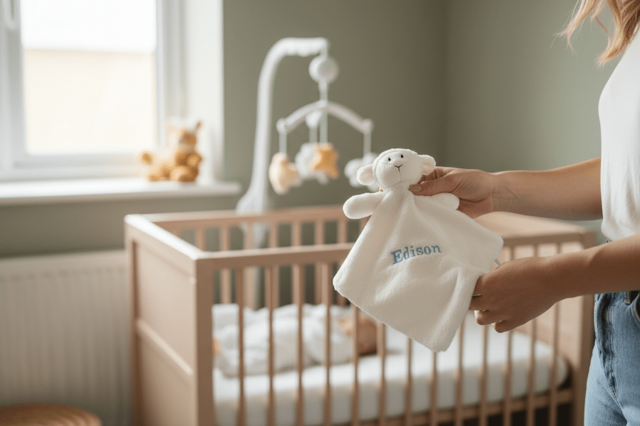 Personalised Mumbles Lamb Baby Comforter With Embroidered Name - Ink Stitch Press