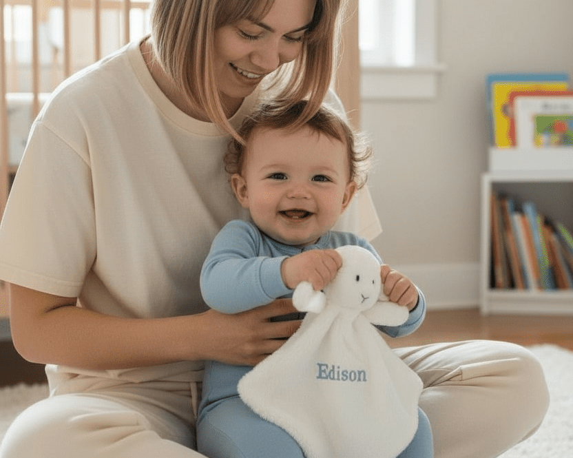 Personalised Mumbles Lamb Baby Comforter With Embroidered Name - Ink Stitch Press