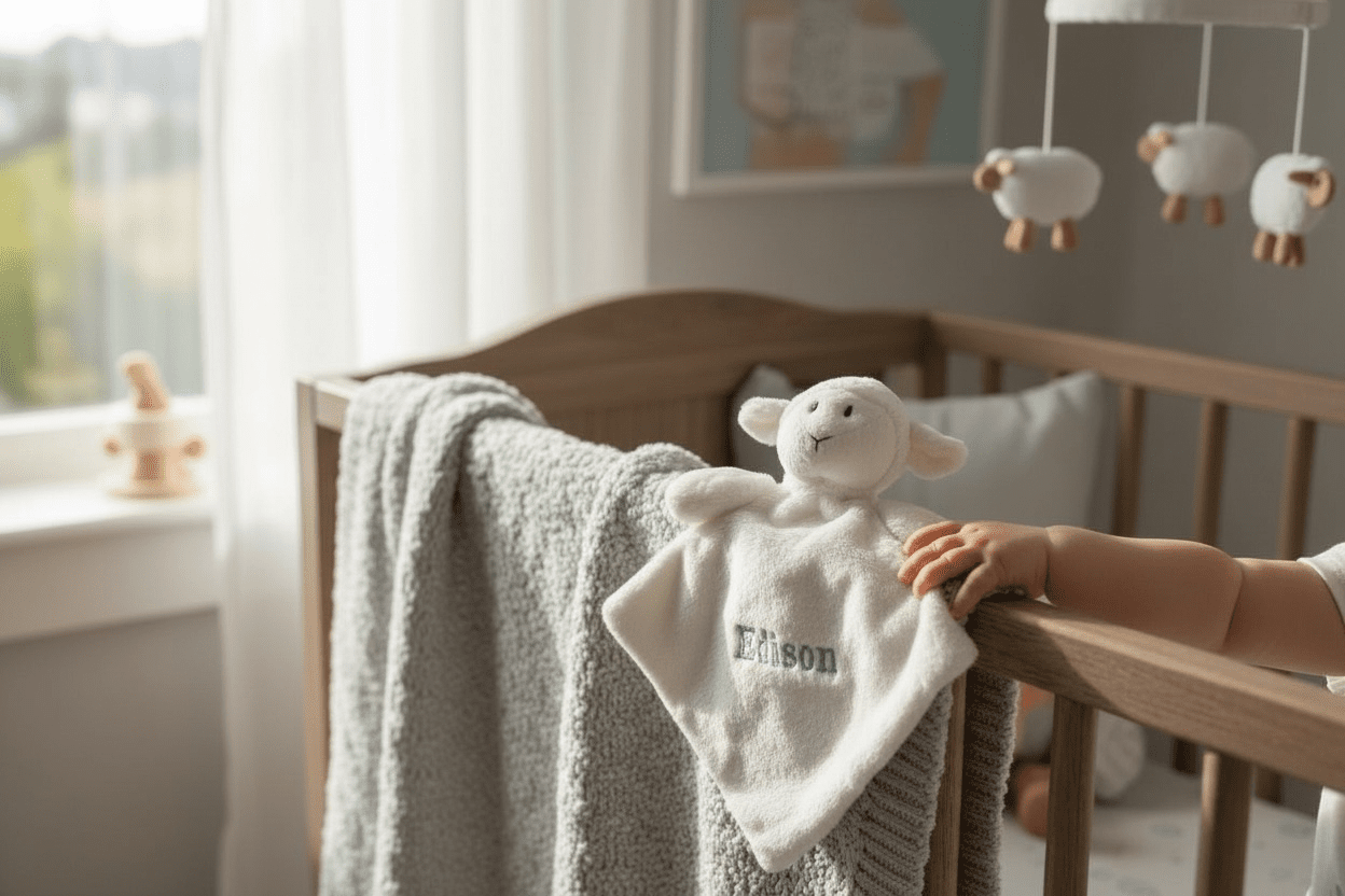Personalised Mumbles Lamb Baby Comforter With Embroidered Name - Ink Stitch Press