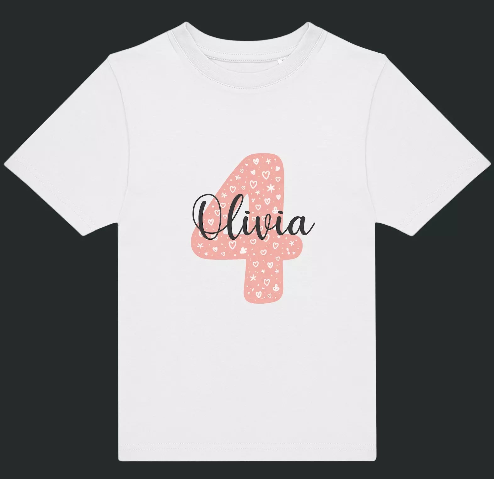 Personalised Pink Number & Name Kids T-Shirt – Custom Birthday Age Tee - Ink Stitch Press