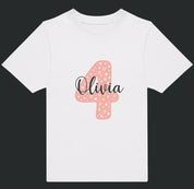 Personalised Pink Number & Name Kids T-Shirt – Custom Birthday Age Tee - Ink Stitch Press