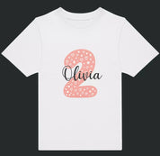 Personalised Pink Number & Name Kids T-Shirt – Custom Birthday Age Tee - Ink Stitch Press