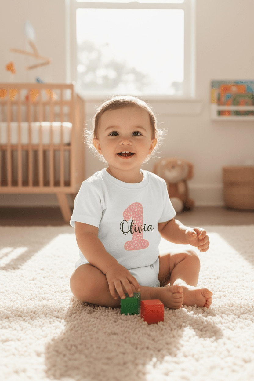 Personalised Pink Number & Name Kids T-Shirt – Custom Birthday Age Tee - Ink Stitch Press