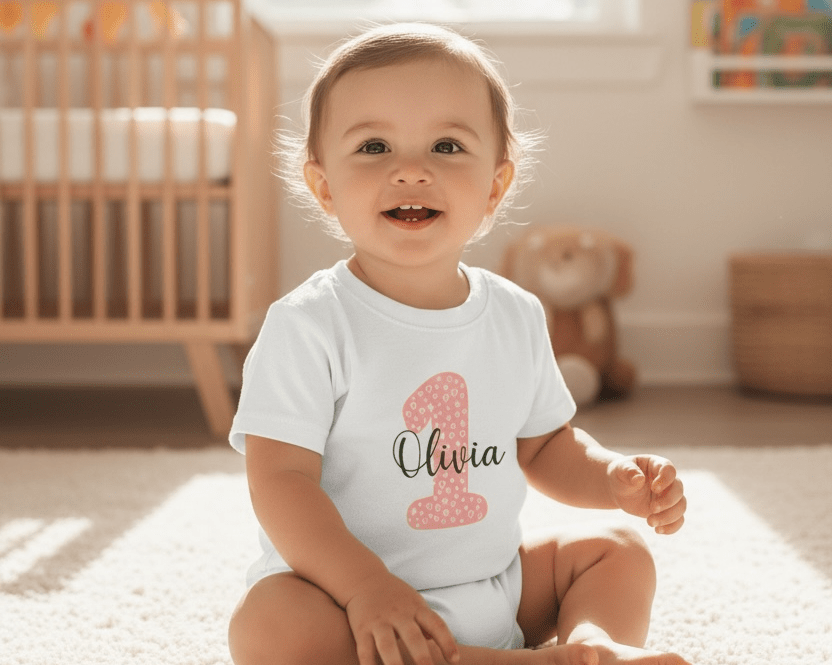 Personalised Pink Number & Name Kids T-Shirt – Custom Birthday Age Tee - Ink Stitch Press