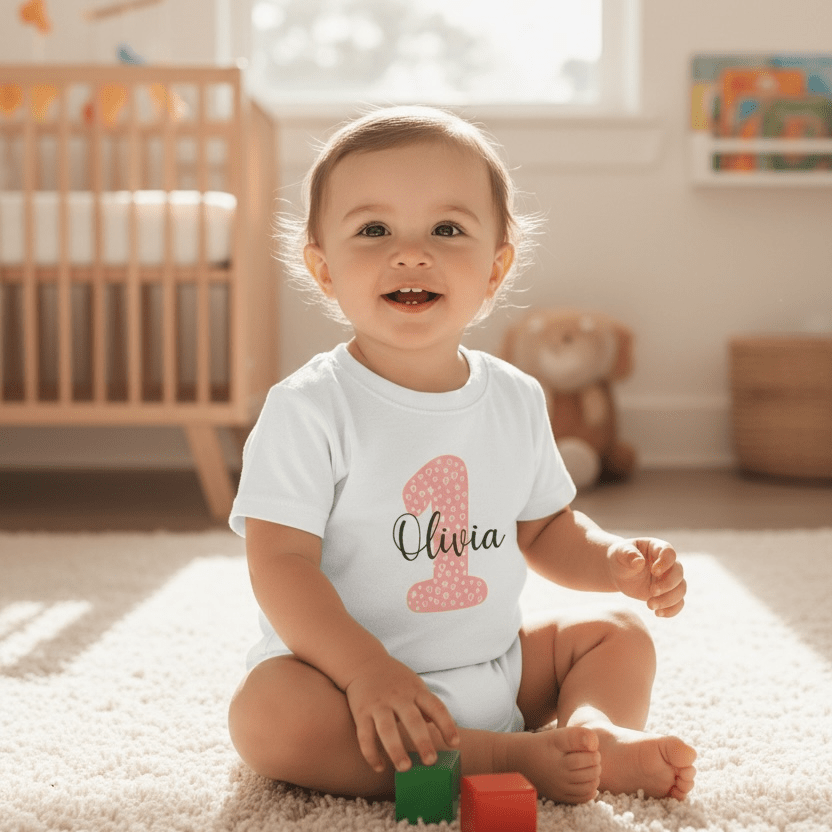 Personalised Pink Number & Name Kids T-Shirt – Custom Birthday Age Tee - Ink Stitch Press