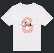 Personalised Pink Number & Name Kids T-Shirt – Custom Birthday Age Tee - Ink Stitch Press