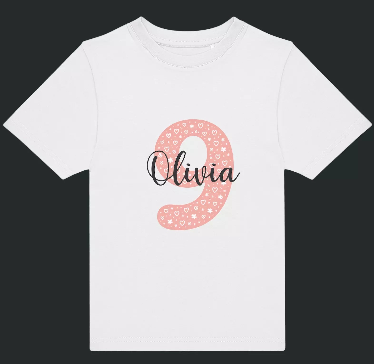 Personalised Pink Number & Name Kids T-Shirt – Custom Birthday Age Tee - Ink Stitch Press