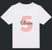Personalised Pink Number & Name Kids T-Shirt – Custom Birthday Age Tee - Ink Stitch Press