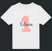 Personalised Pink Number & Name Kids T-Shirt – Custom Birthday Age Tee - Ink Stitch Press