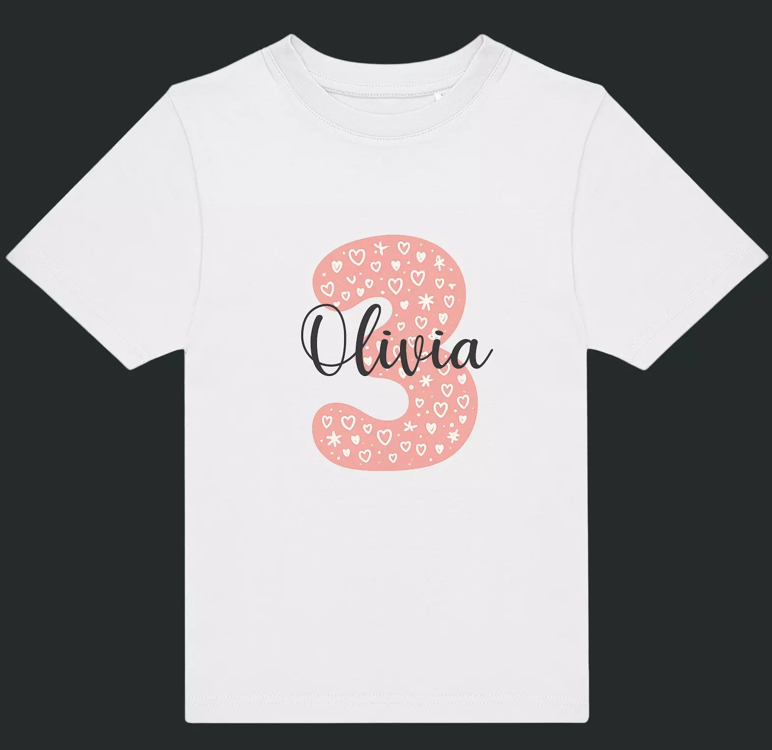Personalised Pink Number & Name Kids T-Shirt – Custom Birthday Age Tee - Ink Stitch Press