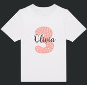 Personalised Pink Number & Name Kids T-Shirt – Custom Birthday Age Tee - Ink Stitch Press