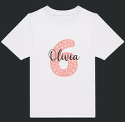 Personalised Pink Number & Name Kids T-Shirt – Custom Birthday Age Tee - Ink Stitch Press