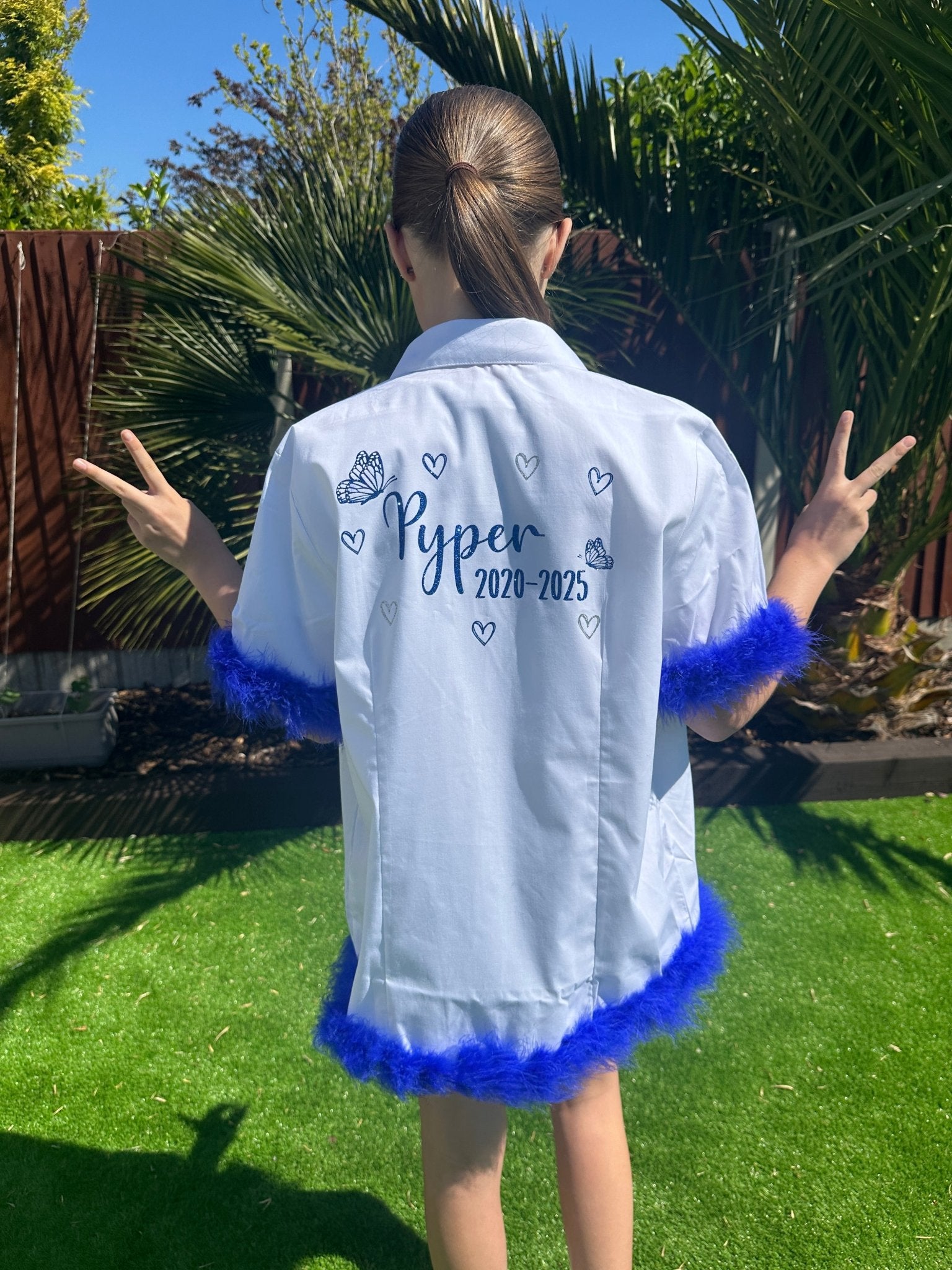 Personalised School Leavers Shirt with Butterflies & Marabou Boa Trim - Ink Stitch Press