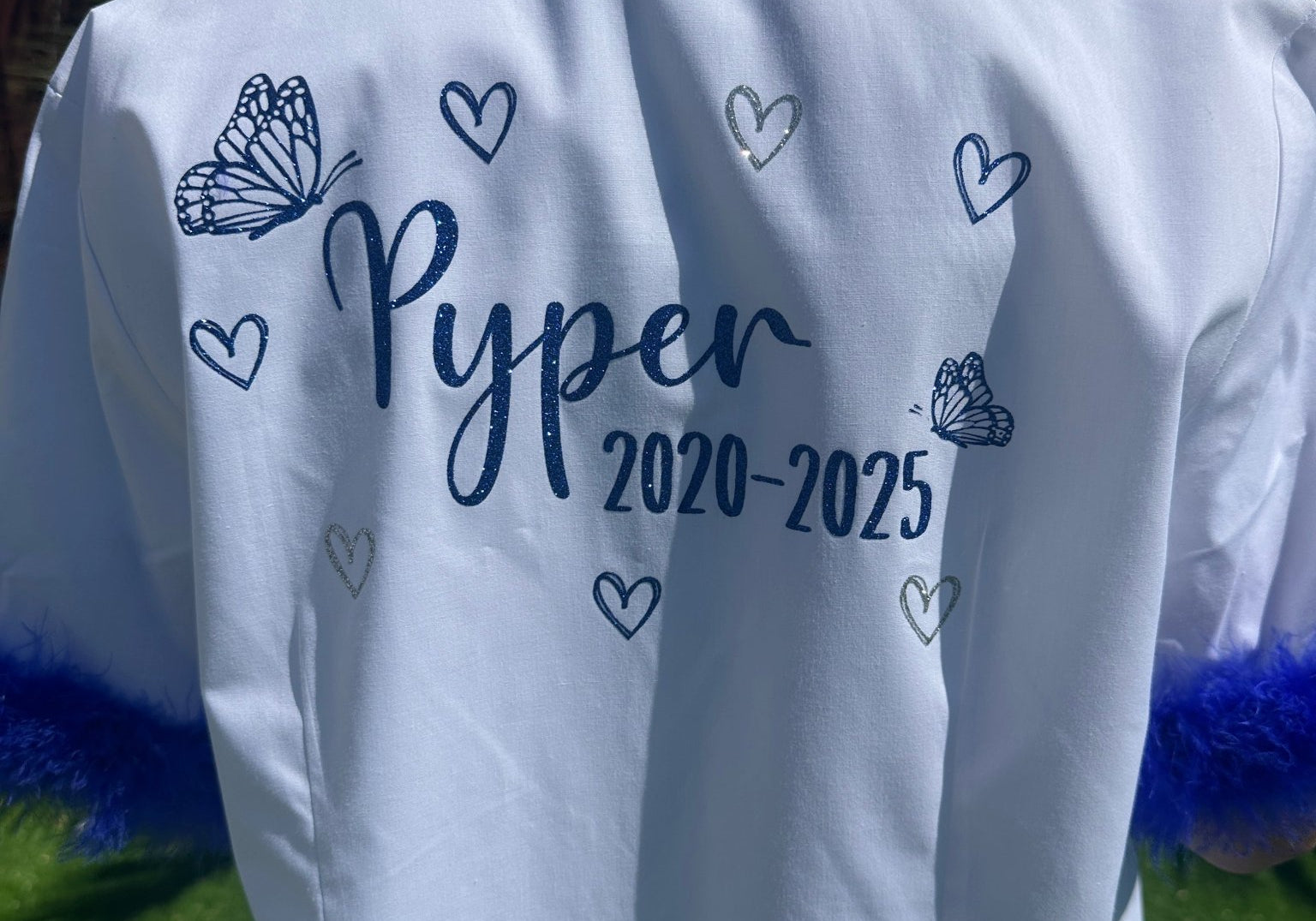 Personalised School Leavers Shirt with Butterflies & Marabou Boa Trim - Ink Stitch Press