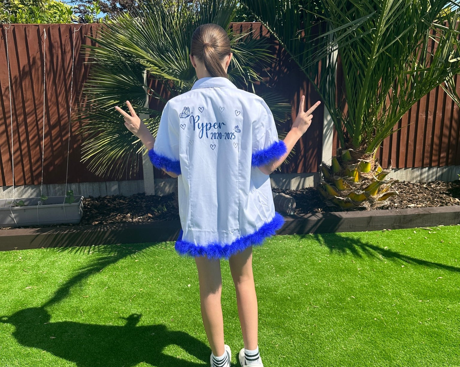 Personalised School Leavers Shirt with Butterflies & Marabou Boa Trim - Ink Stitch Press
