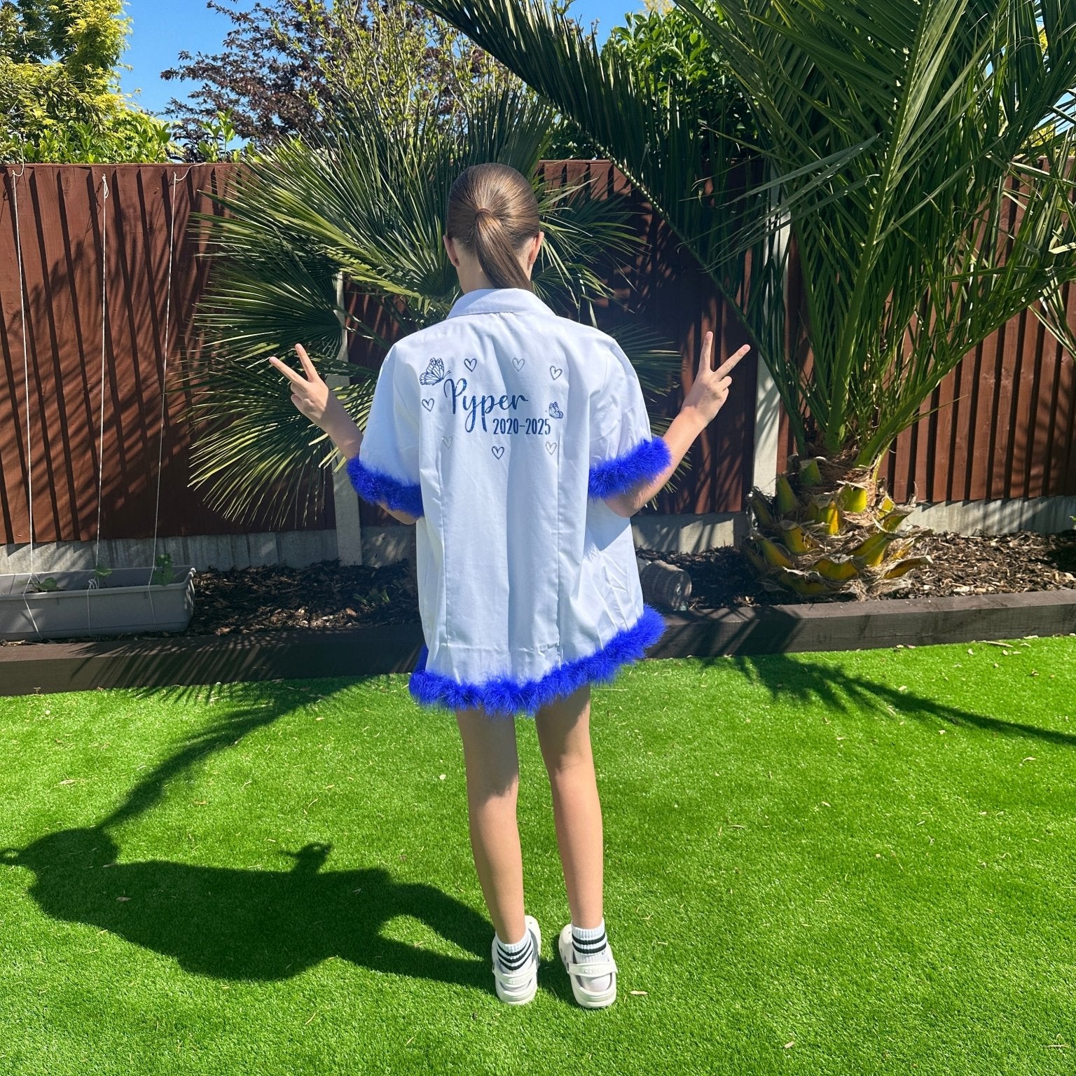 Personalised School Leavers Shirt with Butterflies & Marabou Boa Trim - Ink Stitch Press