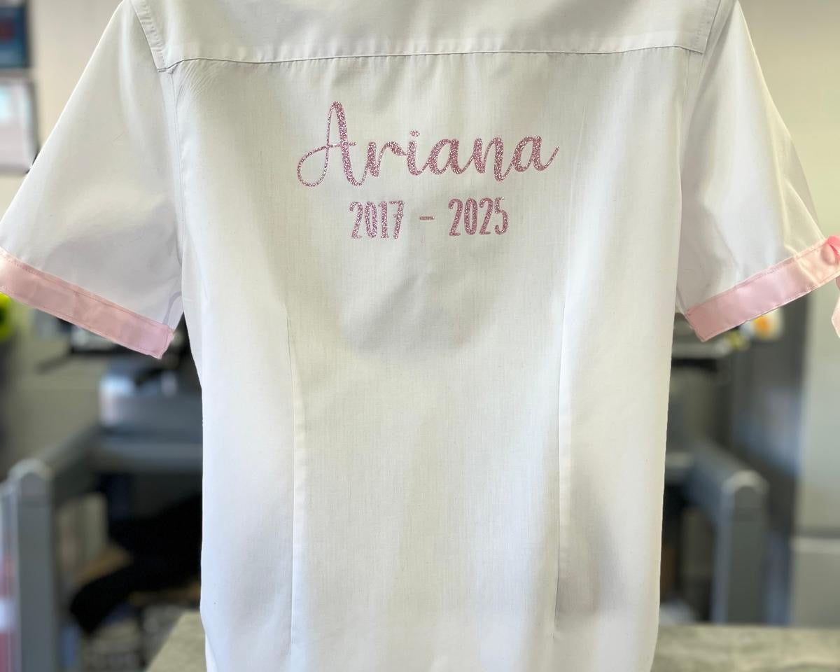 Personalised School Leavers Shirt with Satin Ribbon Trim & Bows - Ink Stitch Press