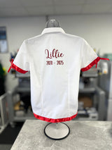Red Satin Ribbon Trim & Bows Personalised School Leavers Shirt