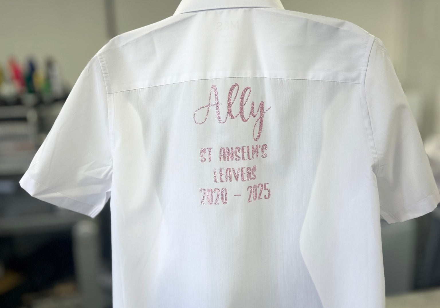 Pink HTV Personalised School Leavers Shirt - Ink Stitch Press
