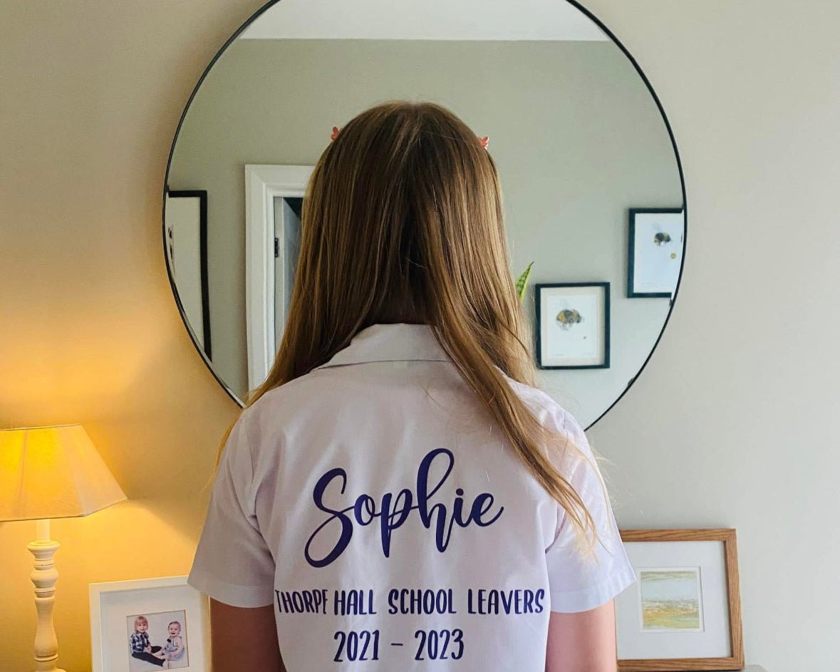 Purple HTV Personalised School Leavers Shirt - Ink Stitch Press