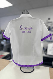 Purple Satin Ribbon Trim & Bows Personalised School Leavers Shirt - Ink Stitch Press