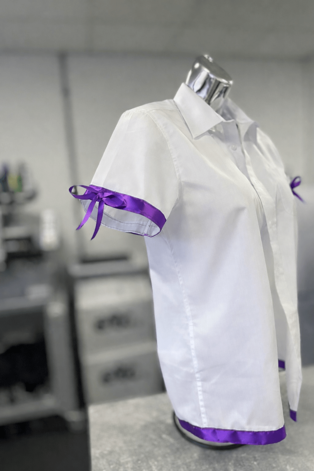 Purple Satin Ribbon Trim & Bows Personalised School Leavers Shirt - Ink Stitch Press