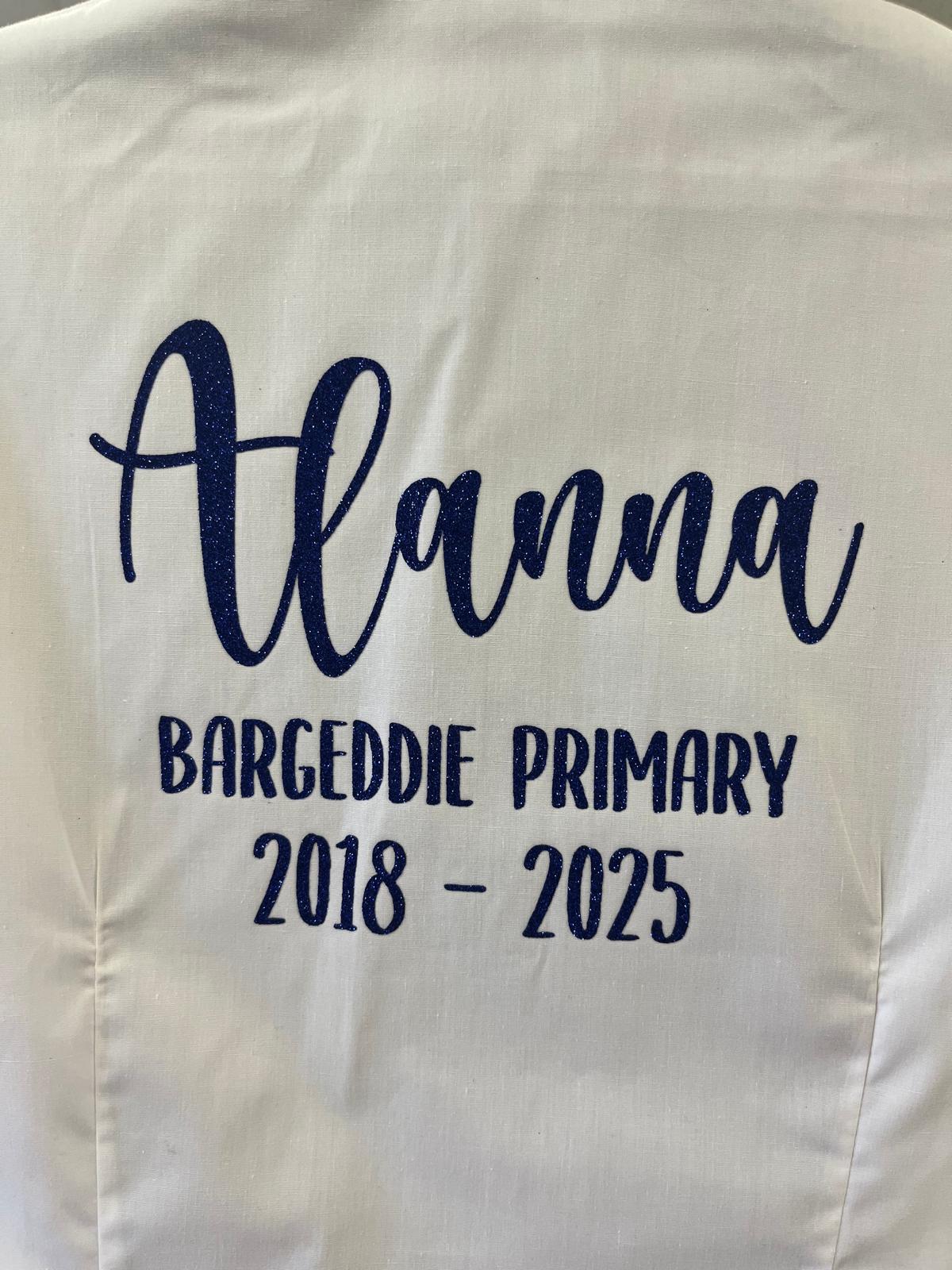 Royal Blue Satin Ribbon Trim & Bows Personalised School Leavers Shirt - Ink Stitch Press