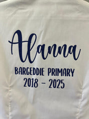 Royal Blue Satin Ribbon Trim & Bows Personalised School Leavers Shirt - Ink Stitch Press