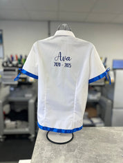 Royal Blue Satin Ribbon Trim & Bows Personalised School Leavers Shirt - Ink Stitch Press