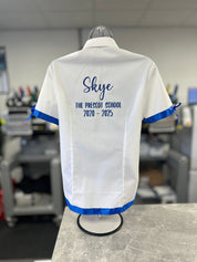 Royal Blue Satin Ribbon Trim & Bows Personalised School Leavers Shirt - Ink Stitch Press