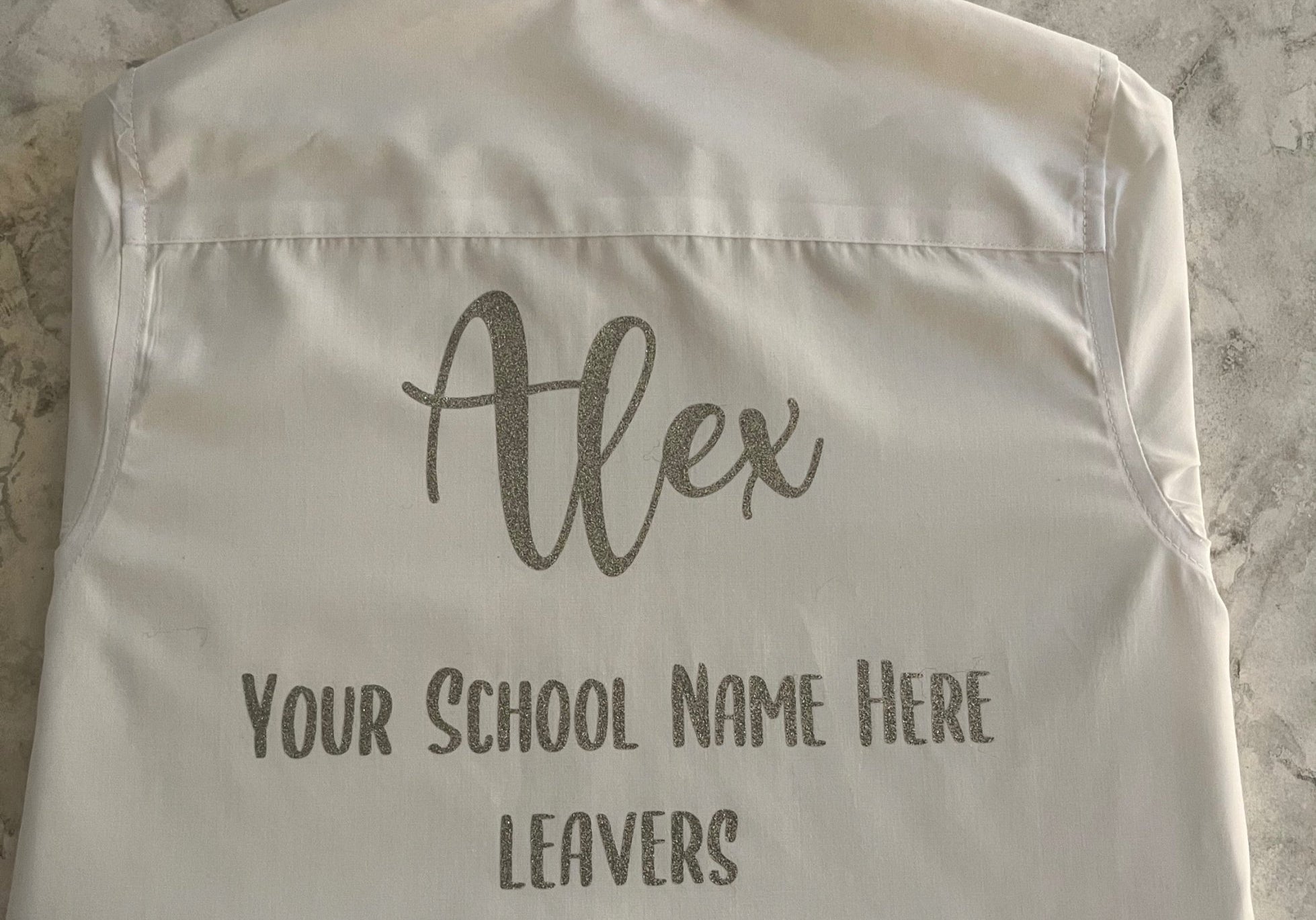 Silver HTV Personalised School Leavers Shirt - Ink Stitch Press
